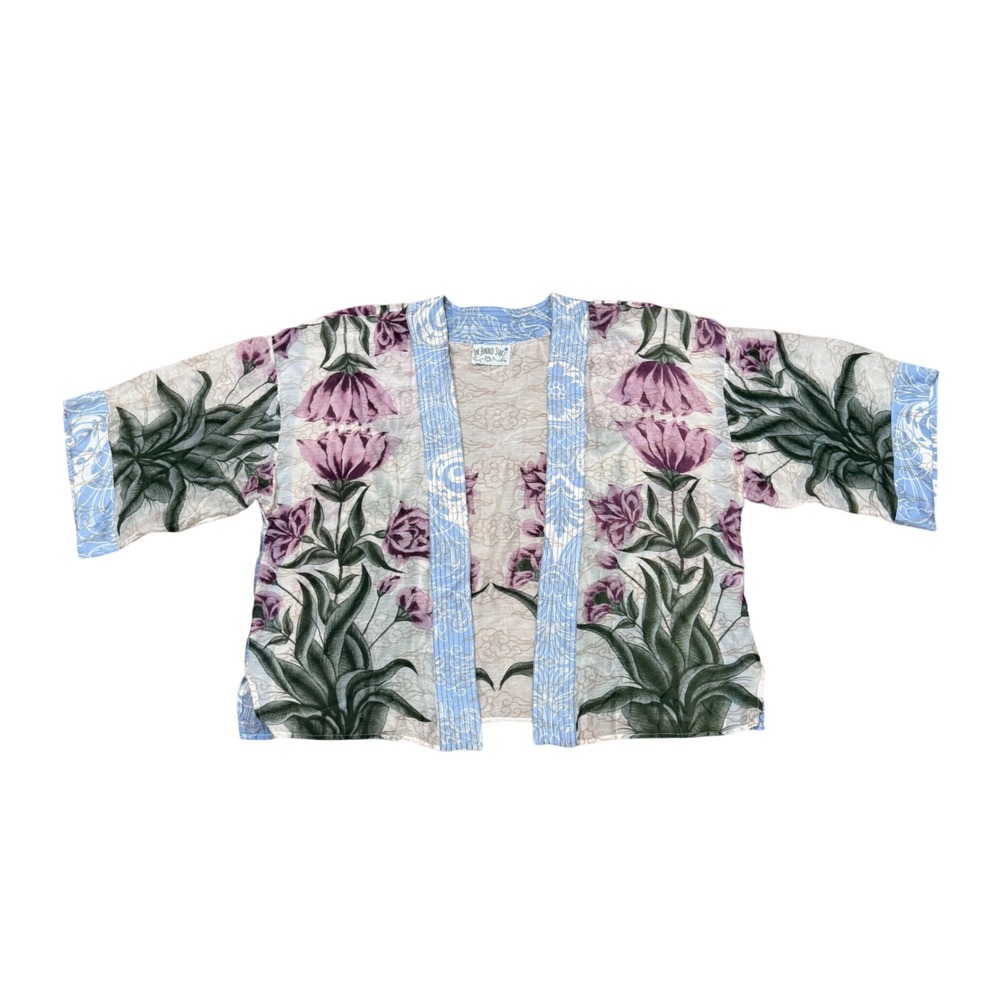One Hundred Stars Botanical Short Kimono Floral Screen Print Multi Color OS